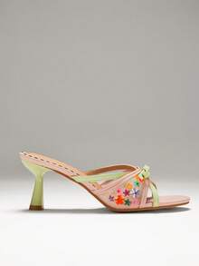 SHUZIA Women's Elegant Floral Decor Stiletto Heel Slip-On Sandals - Multicolor - View 3