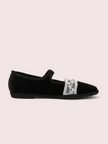 CUCCOO DOLLMOD Giày bệt nữ cổ điển màu đen nhung viền ren, quai đơn. - -12 màu đen - Xem 9