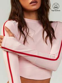 Athîral 女士休闲运动粉色和红色立领长袖短款上衣 - 粉色 - 查看 4