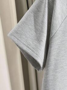 Casual Minimalist Bow Print Raglan Sleeve Loose Short Sleeve T-Shirt Set For Teen GirlLight Gray - Light Grey - View 5