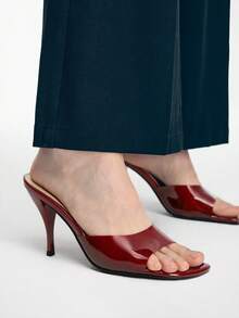 Mnmlis Sandalias de tacón alto para mujer, elegantes sandalias de tacón de aguja con diseño transparente y abierto en la punta, tipo mule deslizante, para fiestas, primavera/verano - Burdeos - Ver 11