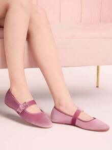 CUCCOO DOLLMOD Women's Shoes Medium Purple Round Toe Velvet Flats Spring Shoes - Light pink. - View 4