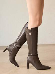 MOTF 女士时尚通勤百搭修身高跟过膝长靴 - 棕色 - 查看 7