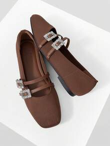 MOTF PREMIUM Zapatos planos de piel sintética (PU) con decoración de rhinestones - Marrón oscuro - Ver 9