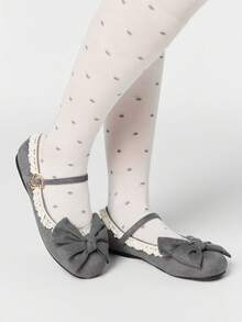ROMWE Kawaii Women's Fashionable & Sweet Lace Trim Bow Decor Flats For Christmas Y2K 2000s Style - grey lace - View 5