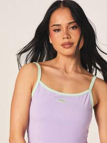 MISSGUIDED Cropped Cami And Hotpant Nightwear Set With Embroidery Detail Lavender Purple Mint Trim Pajama Sleepwear Two Piece Loungewear - Purple - View 2