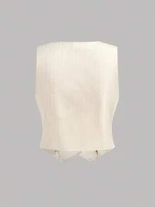 少女休闲条纹无袖上衣短裤两件套，返校季，夏季 - 卡其色 - 查看 6