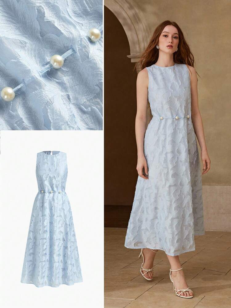 WOMEN'S ELEGANT DATE CUTOUT TEXTURED MIDI DRESS, SPRING/SUMMER