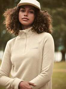In My Nature Women's Letter Pattern Half-Zip High Neck Warm Fleece Outdoor Jacket, Autumn/Winter - Camel - View 6