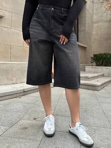 Dazy Plus Quần jeans nữ cỡ lớn, ống rộng, dáng suông, dài đến 7/8, kiểu vintage, thích hợp cho mùa xuân/hè. - màu đen - Xem 6