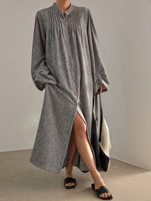 Dazy-Less Women's Casual/Office Front Button Long Shirt - Grey - View 1