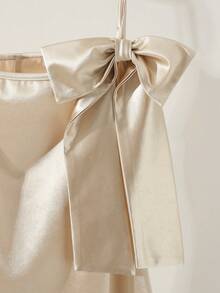 Franclia Nuevo vestido mini de satén de línea A con lazo en la cintura, vestido ajustado sexy adecuado para viajes, vacaciones y citas - Albaricoque - Ver 5