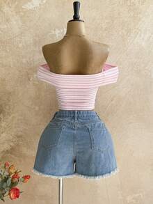 Soleia Pink Striped Off-Shoulder Knit Top For Women - Multicolor - View 2