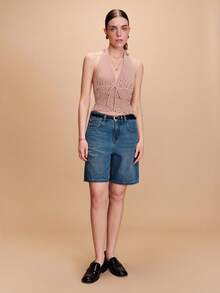 lacRébo Áo tank top kẻ caro màu đỏ tía với chi tiết buộc dây quanh cổ và eo xếp ly, kiểu dáng dễ thương cho kỳ nghỉ, trang phục mùa xuân hè kiểu Pháp, phong cách Paris, trang phục mùa hè cho nữ, trang phục retro cho phụ nữ. - Đỏ - Xem 3