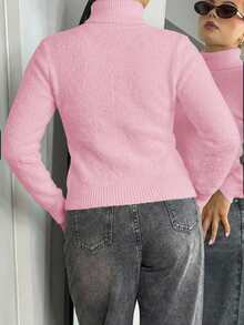 Bethéva High Collar Thickened Thermal-Lined Slim-Fit Sweater, Warm Fitted Base Layer, Autumn/Winter, Knit Pullover Fall - Pink - View 3