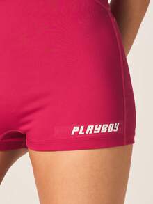Missguided x Playboy Bộ áo liền quần thể thao ôm sát, khóa kéo phía trước, phần ngực nhún bèo và dây đeo chéo phía sau. - Ngọn lửa đỏ tươi - Xem 2