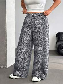 Jeanoix Y2K Streetwear Casual Plus Size Leopard Print Baggy Jeans - Multicolor - View 6