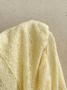 Soleia Women's Pale Yellow Retro Tie Dye Print Deep V Neck Backless Tie Waist Double Ruffle Hem Mini Dress,Summer,Casual,Vacation,Holiday,Party,,Beach - Yellow - View 3