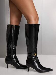 CUCCOO SZL Women's Fashion Pointed Toe Knee-High Boots - Black - View 9