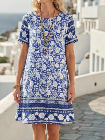 EMERY ROSE 锁孔形后背花卉印花连衣裙