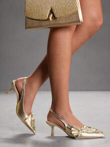CUCCOO SZL Women's Fashionable And Elegant Commuter Pointed Pumps With Bow Decoration Spring Shoes - Gold - View 8