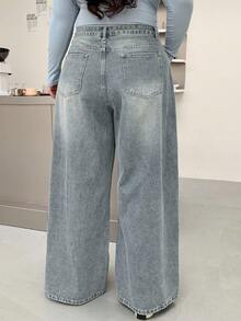 Dazy Plus Jeans de pierna ancha y larga de talla grande con efecto desgastado y lavado - Lavado ligero - Ver 2
