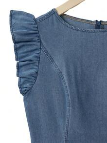 GlowEve Women's Casual Washed Denim Mini Dress With Flared Sleeves, Summer - Blue - View 7