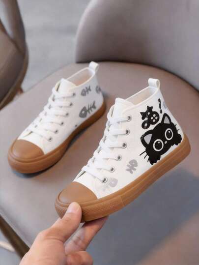 zapatillas de lona para niños y niñas lona blanco y negro color básico sin cordones altos confort 100% lona excelente calidad slip on liso 14 al 21 mx con gato arte coreano