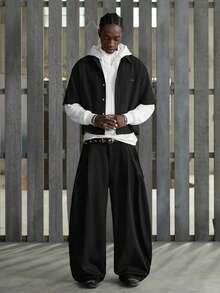 NEON BLANC Men's Casual Fashion Woven Short Sleeve Shirt With Embroidered Polar Bear Design, Suitable For Summer - Black - View 1