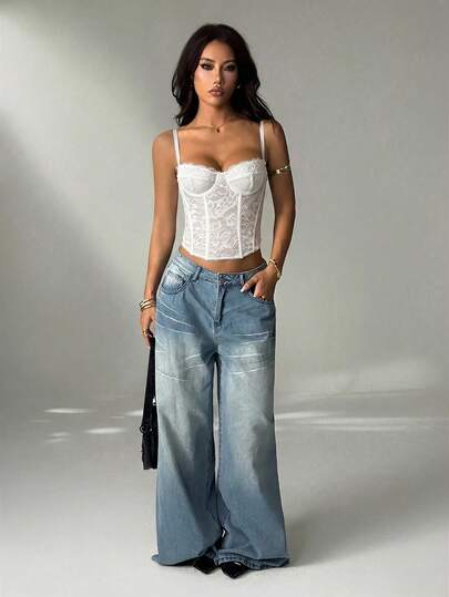 SHEIN PETITE Seksowny koronkowy top z prześwitującą ramiączką, impreza, randka, dojazd do pracy, uroczy biustonosz, seksowny top klubowy, top gorsetowy, top bez ramiączek, top wyjściowy, letnie topy, uroczy top, lato dla kobiet, koronkowy top, top gorsetowy, jesienno-zimowa koszulka