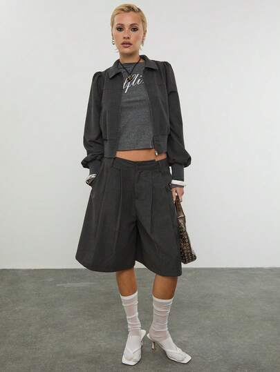 COUREZ Long Puff Sleeve Zip Thru /Y2K Spring Clothes For Women Cute Zip Up Shirts Dark Grey Shirts Going Out Outfits Summer Shirts Summer Outfits Cute Vacation Shirts Summer Holiday Outfits