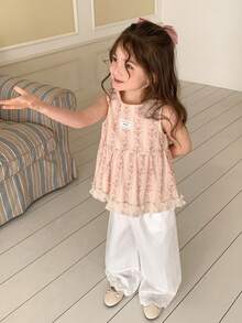 DAZY Girls Toddler Ditsy Floral Sleeveless Shirt And Pants 2-Piece Set, Fall Outfit - Pink - View 1