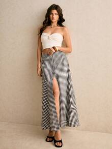 Poéselle Women's Plaid Single-Breasted Casual/Work Skirt - Black and White - View 5