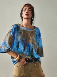 SoleilVie 女士新款圆领扎染图案宽松休闲简约衬衫超大码T恤 女士超大码T恤 女士超大码T恤 印花超大码T恤 女士夏季上衣 女士超大码T恤 扎染超大码T恤 做旧超大码上衣 图案上衣 超大码印花T恤 女士超大码上衣 宽松T恤 波西米亚风衬衫 女士波西米亚风服装上衣 女士波西米亚风衬衫 - 彩色 - 查看 6