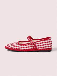 CUCCOO DOLLMOD Giày bệt nữ cổ điển màu đỏ kẻ caro, quai đơn. - Đỏ - Xem 7