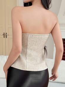 DAZY 女士优雅通勤款前扣吊带背心，夏季 - 卡其色 - 查看 2