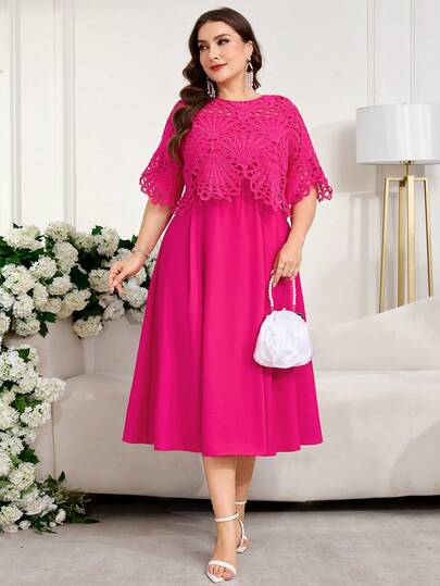 Reflora Plus Size Women Solid Color Round Neck Ruched Fashionable Chic Party & Outing Dress
