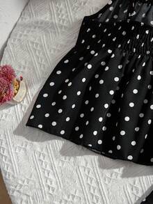 Sparklyn 少女波点印花荷叶边吊带背心和裤子套装 - 黑色 - 查看 5