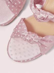 CUCCOO DOLLMOD Chaussures femme à bout rond en satin rose tendre, avec décoration de nœud à pois mignonne. Style rétro, talon épais, sandales à talons hauts pour le thé de l'après-midi - À peine rose - Voir 8