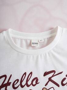 HELLO KITTY AND FRIENDS | SHEIN 2件套可爱休闲少女T恤和豹纹喇叭裤套装 - 彩色 - 查看 3