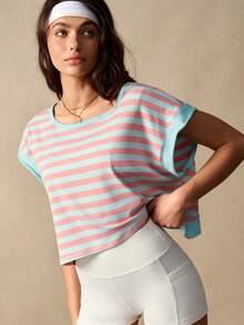 VARSIVA Contrast Stripe Hollow Back Casual Sports T-Shirt - Multicolor - View 6