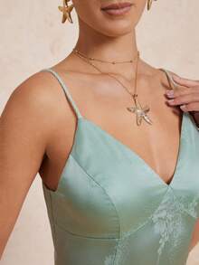 Lumalex Đầm ôm sát cơ thể bằng vải satin jacquard, kiểu dáng thắt eo, dây xoắn dành cho nữ. - Màu xanh Bạc hà - Xem 4
