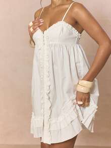 MUSERA Strappy Ruffled Hem Voluminous Frill Mini Babydoll Dress Cute Spring Holiday Girly Sugar Salt - White - View 2