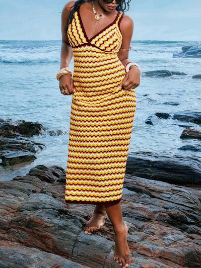 SHEIN EZwear Plus Size Summer Vacation Crochet Maxi Sweater Dress