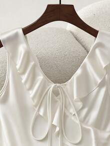 GlowEve 女士夏季无袖V领系腰A字连衣裙，荷叶边下摆，闪亮优雅休闲百搭 - Pearl White - 查看 7