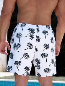 VENTUSAIL Pantalones cortos de playa casuales con cordón en la cintura y estampado de palmeras para hombres, bañadores de palmeras en blanco y negro, ropa de playa para hombres - Blanco y Negro - Ver 2