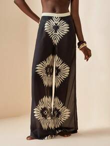 Zivah Women's Floral Print Casual Beach Cover Up & Pants Set - Black - View 3