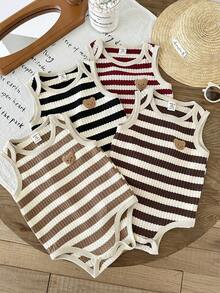 LMoss Kids 4pcs Baby Boy Knitted Striped Crew Neck Casual Romper Set - Multicolor - View 7
