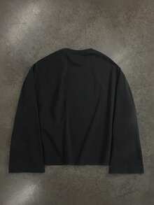 Manfinity ZONE917 方正宽松做旧趣味大脸图案短款长袖T恤 - 黑色 - 查看 8