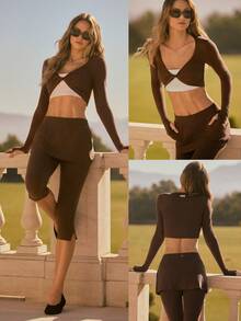 GLOWMODE Quần legging FeatherFit™ dáng chữ A dài 17 inch, mềm mại như bơ, co giãn, thấm hút mồ hôi, xẻ tà bên hông, dài đến giữa bắp chân, thích hợp cho yoga, pilates, tập luyện hàng ngày. - màu nâu - Xem 8